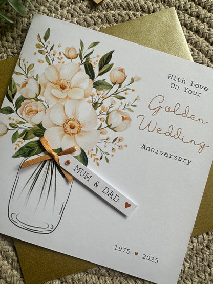 Personalised Golden Wedding Anniversary Card, 50th Anniversary or Any Number of Years