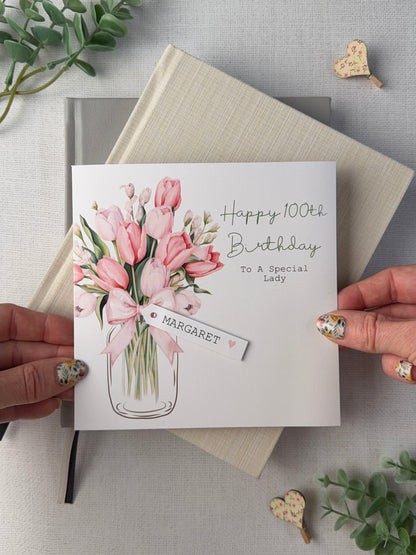 Personalised Birthday Card - Tulips - Mum, Friend, Auntie, Wife, Daughter, Sister