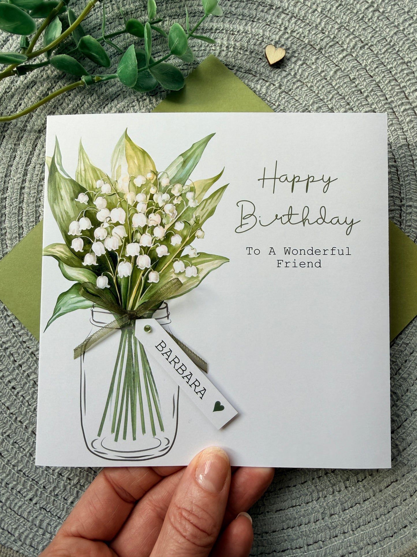 Personalised Birthday Card - Lily of the Valley Flowers - Mum, Friend, Auntie, Wife, Daughter, Sister