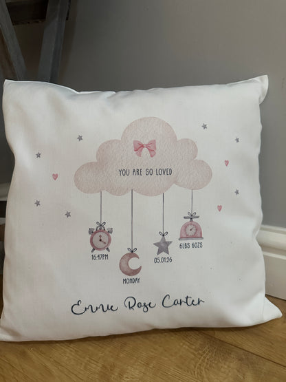 Personalised Cushion with Cloud and Baby's Birth Details