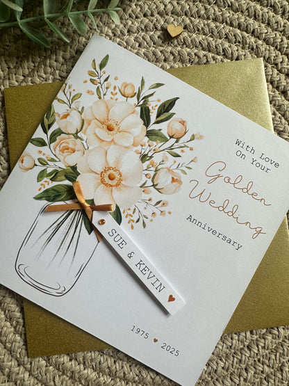 Personalised Golden Wedding Anniversary Card, 50th Anniversary or Any Number of Years