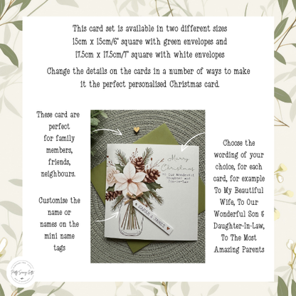 Personalised Christmas Card Pack of 5 – Floral & Pinecone Designs - Cream & Cocoa Collection