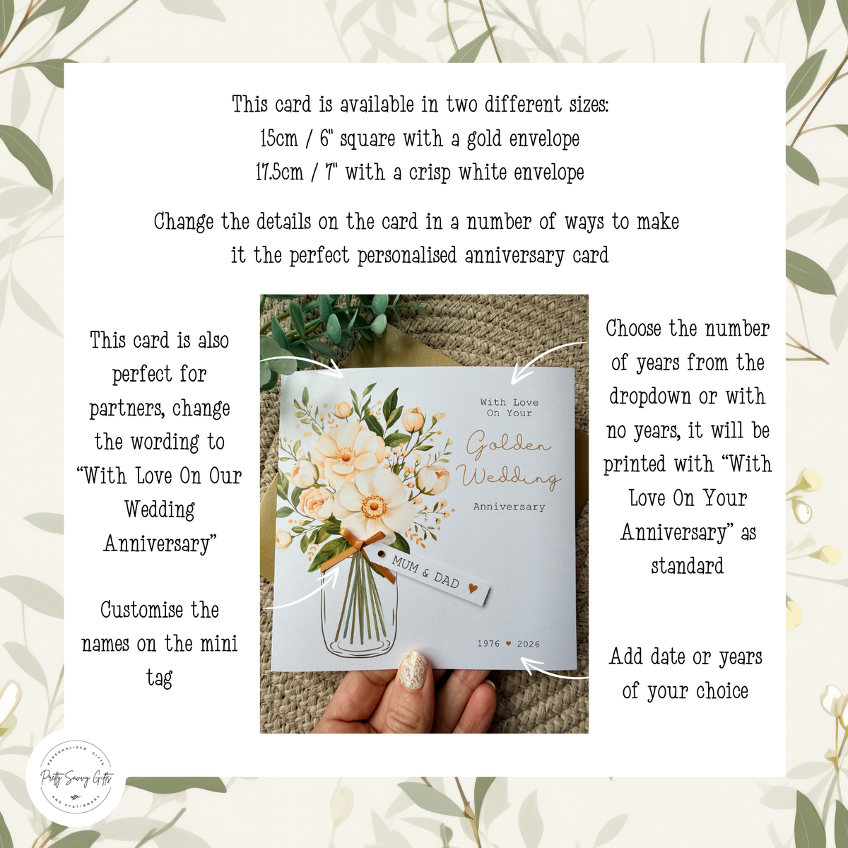 Personalised Golden Wedding Anniversary Card, 50th Anniversary or Any Number of Years