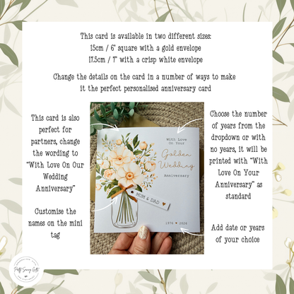 Personalised Golden Wedding Anniversary Card, 50th Anniversary or Any Number of Years