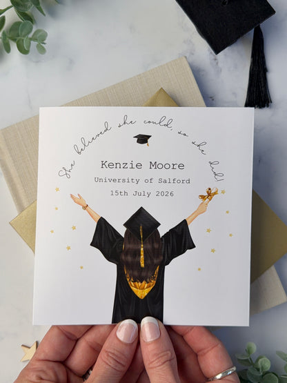 Personalised Graduation Card - Custom University Graduation Card for Her, Congratulations Card, Hair Colour Customisation