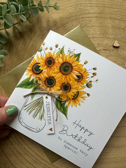 Personalised Sunflower Birthday Card - Card for Mum, Friend, Auntie, Wife, Daughter, Sister