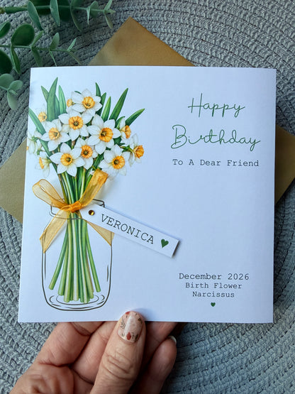 Personalised December Birthday Flower Card - Narcissus
