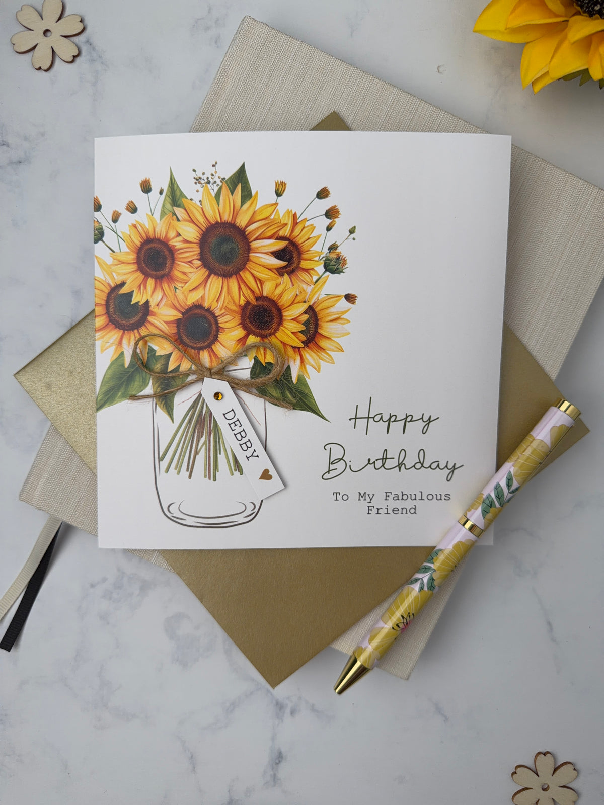 Personalised Sunflower Birthday Card - Card for Mum, Friend, Auntie, Wife, Daughter, Sister