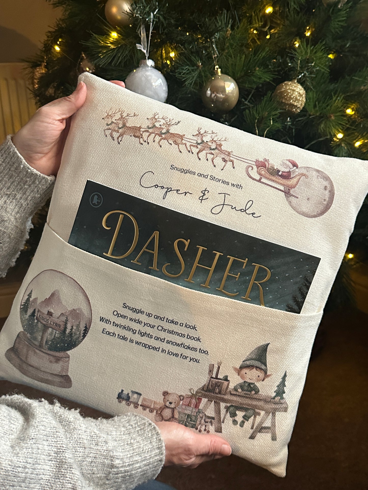 Personalised Christmas Children’s Reading Cushion with Book Pocket