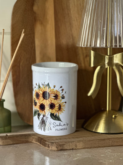 Personalised Ceramic Vase with Sunflower Design