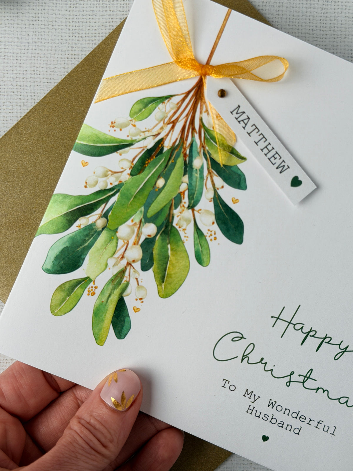 Personalised Mistletoe Christmas Card - For loved one, Husband, Wife, etc