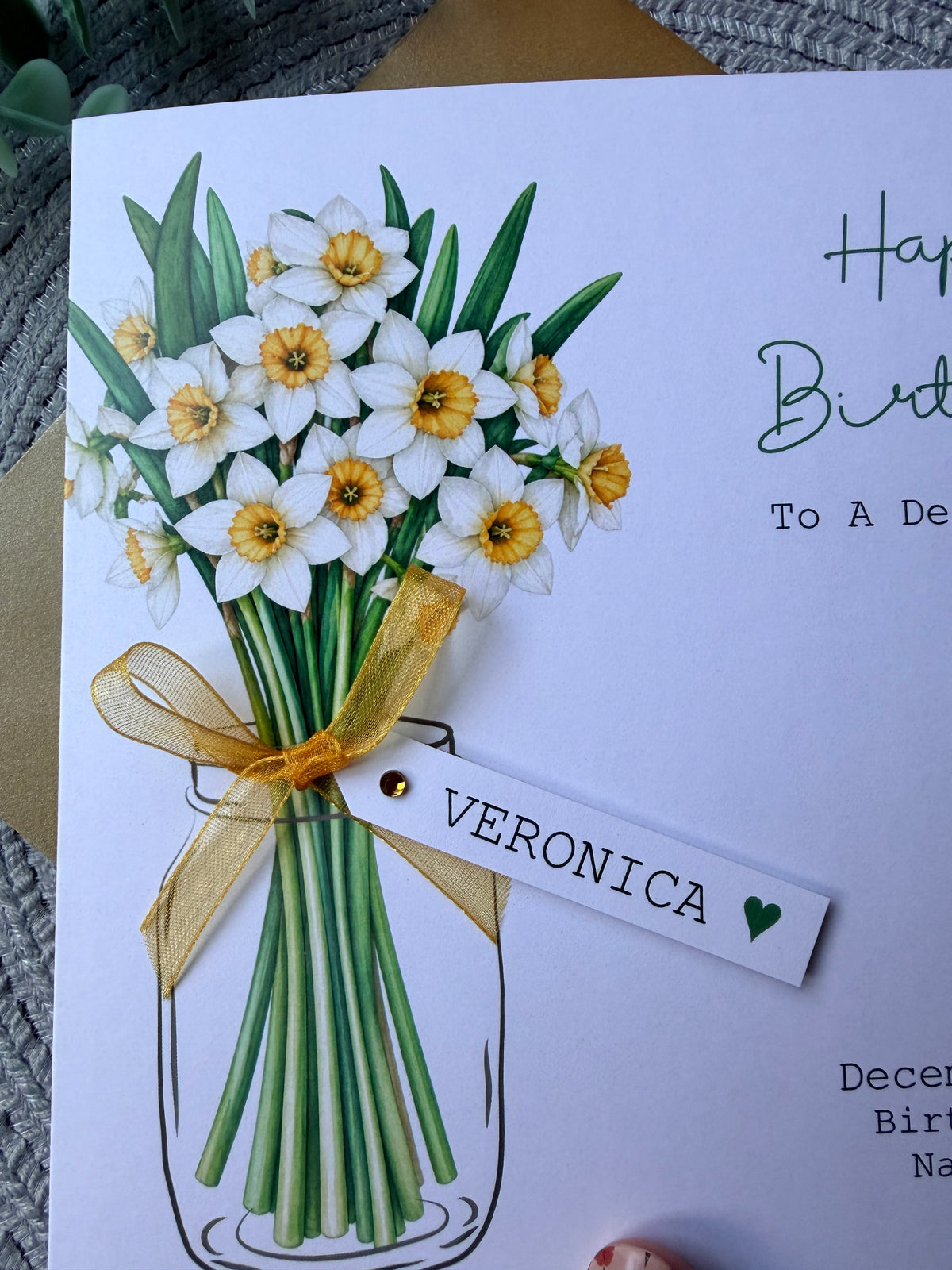 Personalised December Birthday Flower Card - Narcissus