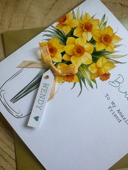 Personalised Birthday Card - Daffodils - Mum, Friend, Auntie, Wife, Daughter