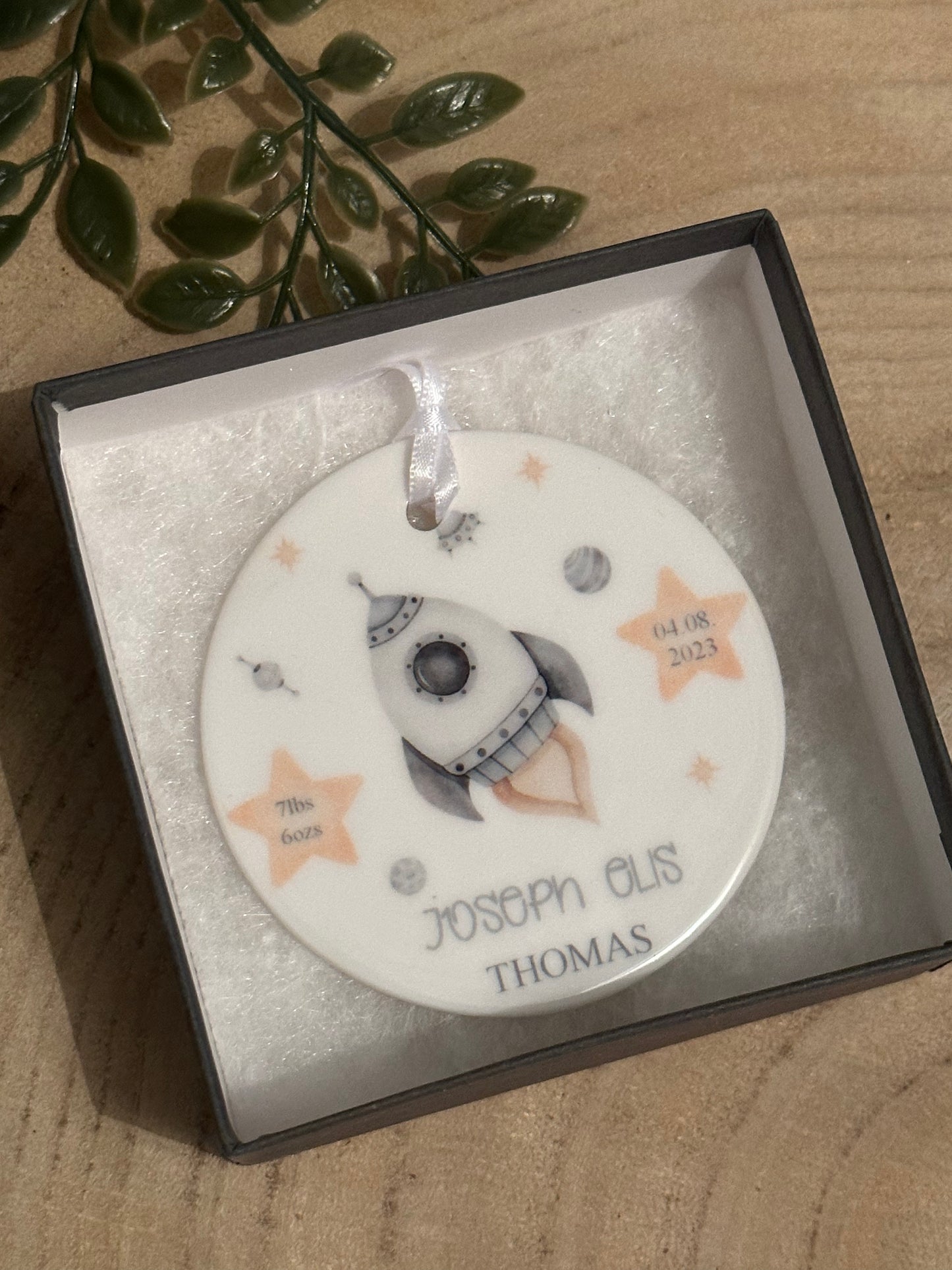 Personalised Ceramic New Baby Keepsake - Rocket and Stars