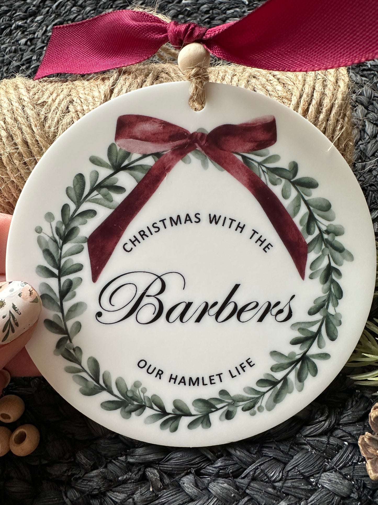 Personalised Christmas Red Bow Keepsake; Christmas with the Family