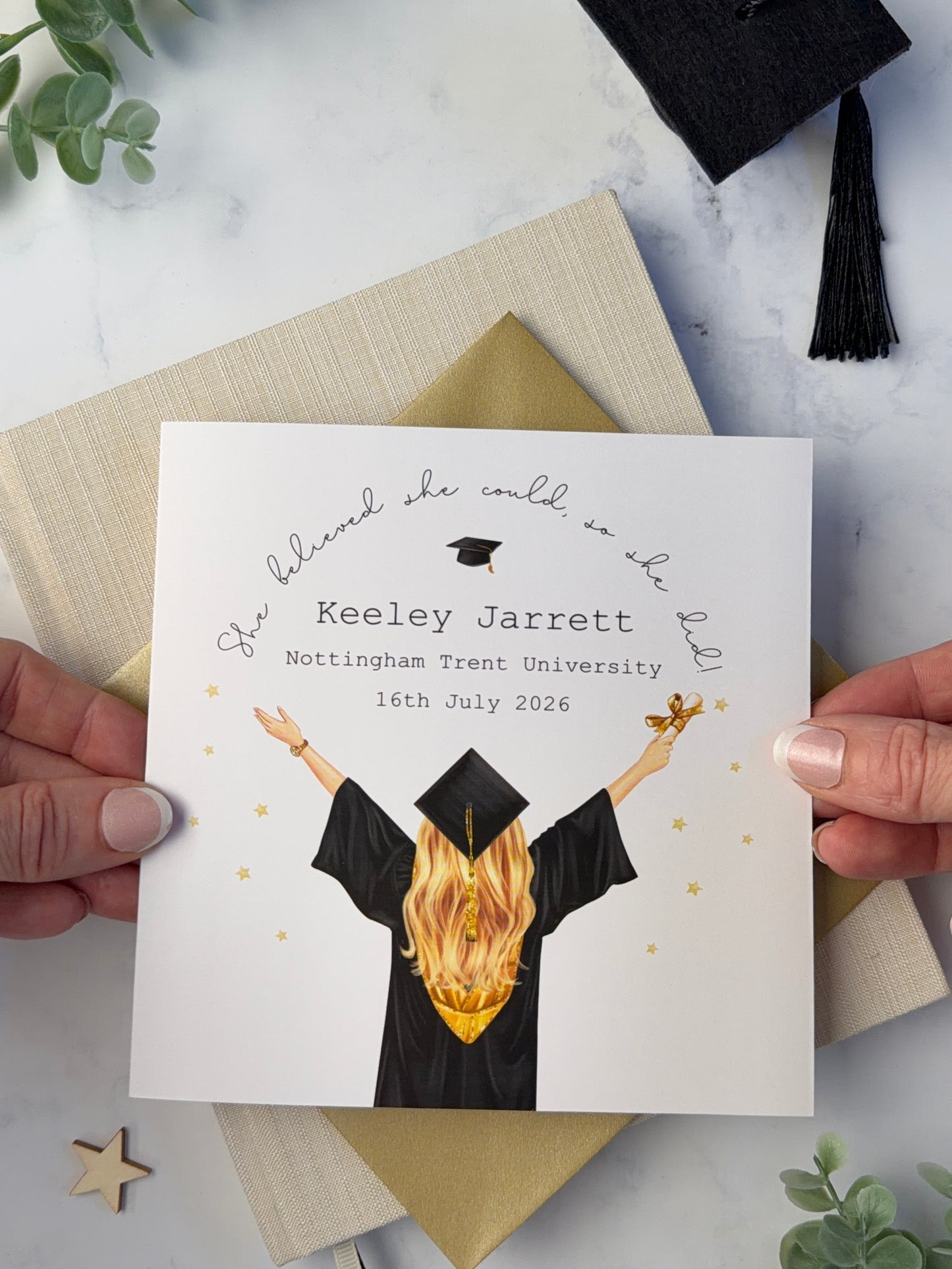 Personalised Graduation Card - Custom University Graduation Card for Her, Congratulations Card, Hair Colour Customisation