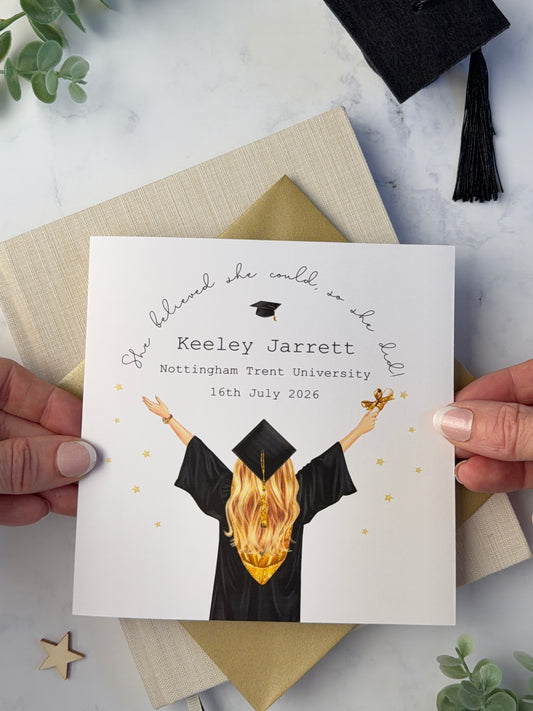 Personalised Graduation Card - Custom University Graduation Card for Her, Congratulations Card, Hair Colour Customisation