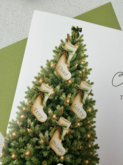 Personalised Family Christmas Card, Stocking Card for Special Family, 2–6 Stockings & Custom Raised Tag