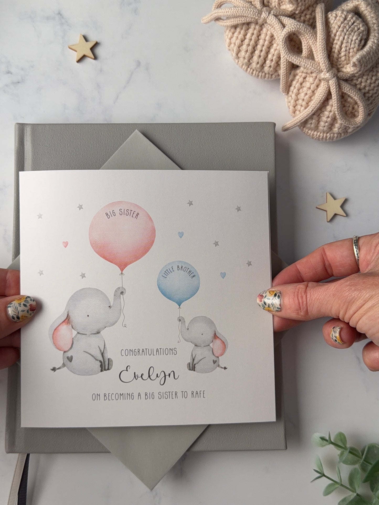 Personalised Handmade Big Sister Little Sister Big Brother Little Brother Congratulations Card English or Welsh