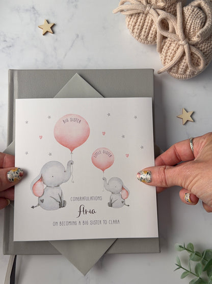 Personalised Handmade Big Sister Little Sister Big Brother Little Brother Congratulations Card English or Welsh