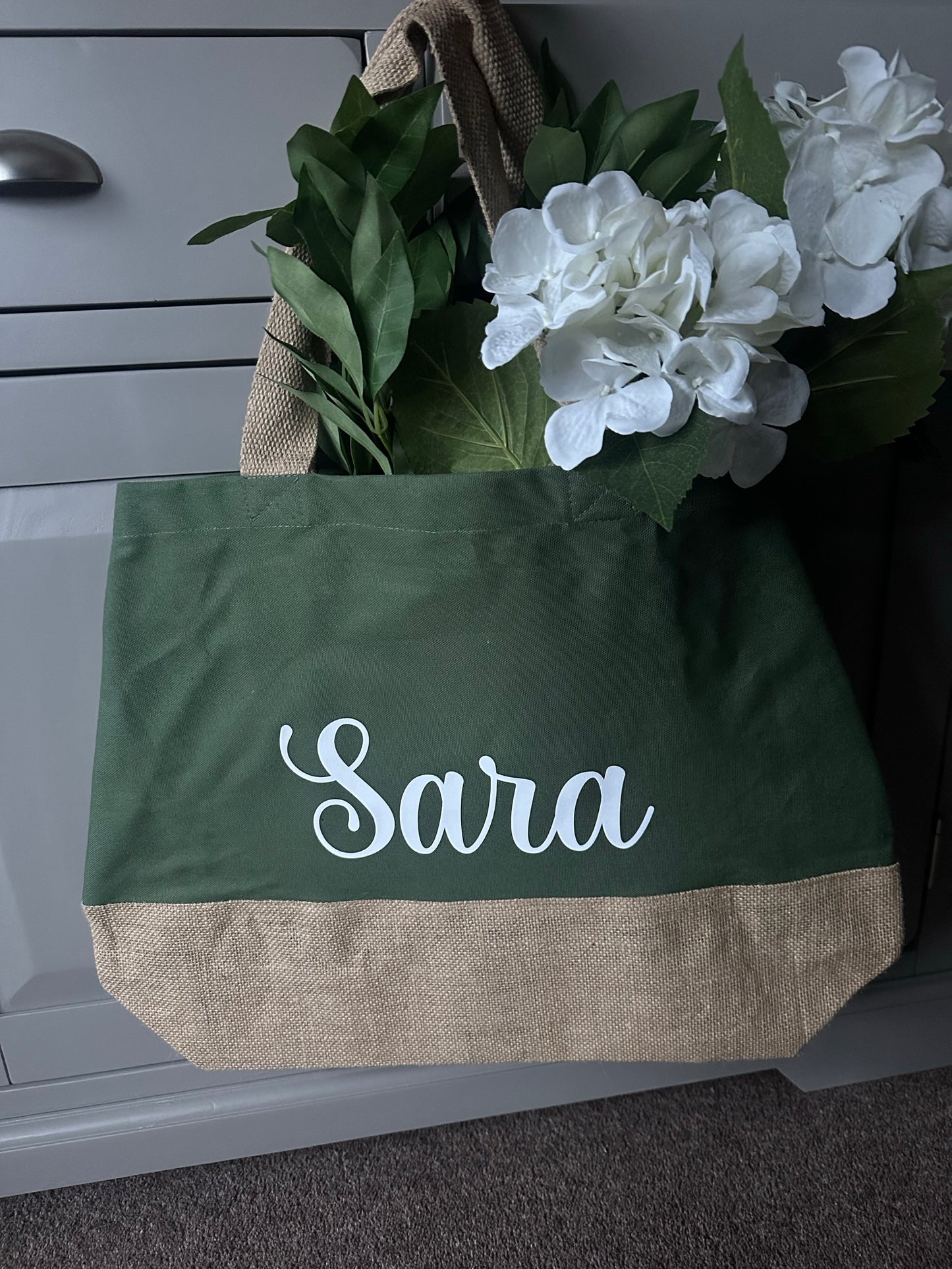 Personalised Large Tote Bag - Available in Navy, Green or Mustard - Perfect for you, a friend, teacher or wife