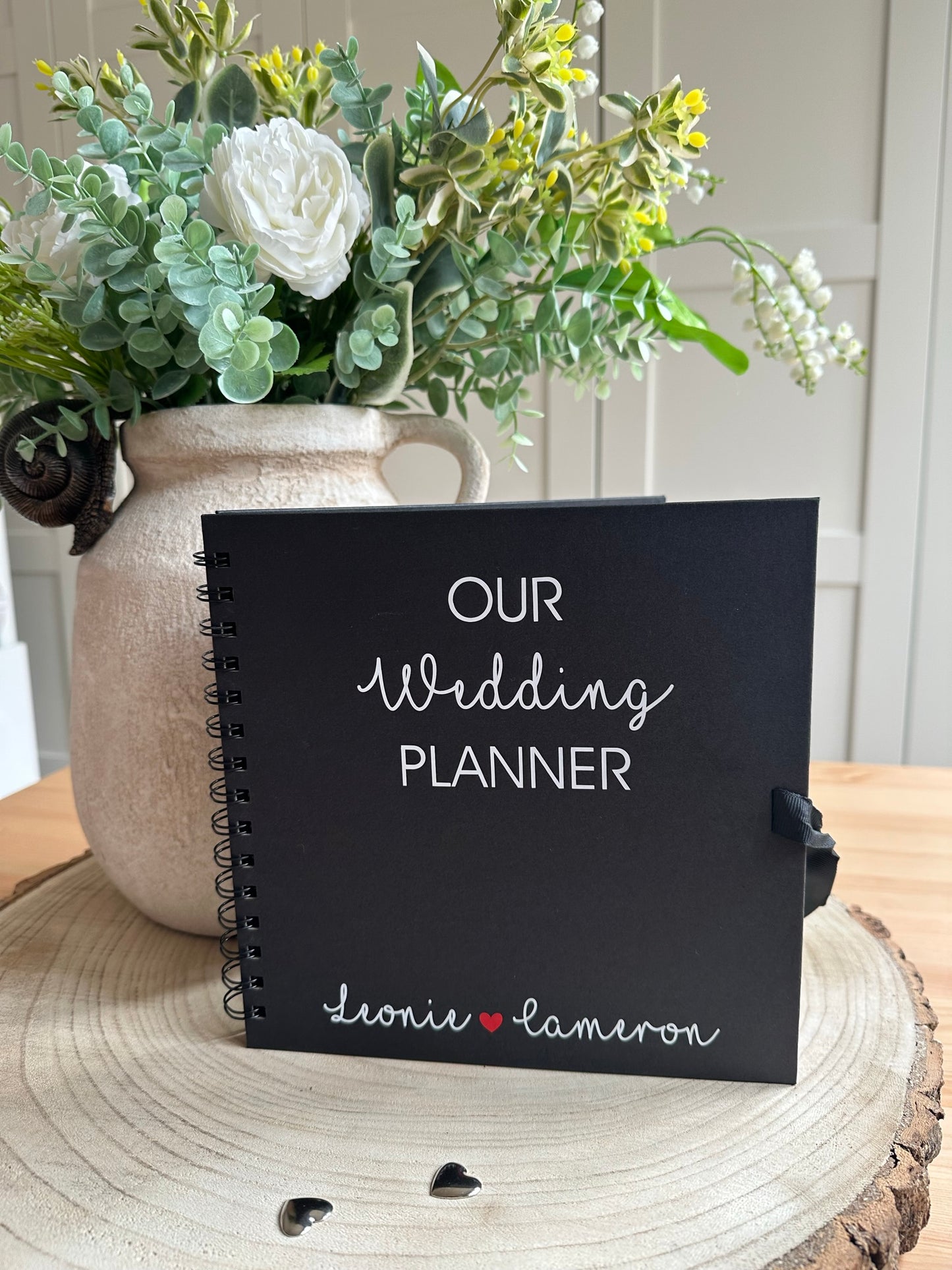 Personalised Spiral Bound Black Wedding Planner Book - Engagement Present - Personalised Planner / Wedding Planner