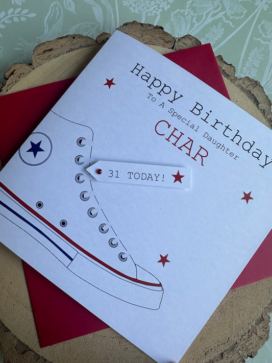 Personalised Handmade Converse Hightop Sneaker Birthday Card - Any age any name