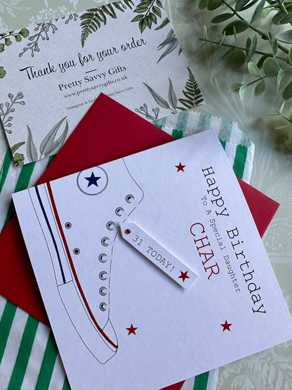 Personalised Handmade Hightop Sneaker Trainer Birthday Card - Any age any name