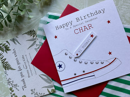 Personalised Handmade Hightop Sneaker Trainer Birthday Card - Any age any name