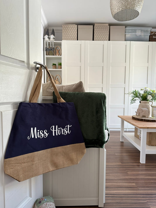 Personalised Large Tote Bag - Available in Navy, Green or Mustard - Perfect for you, a friend, teacher or wife