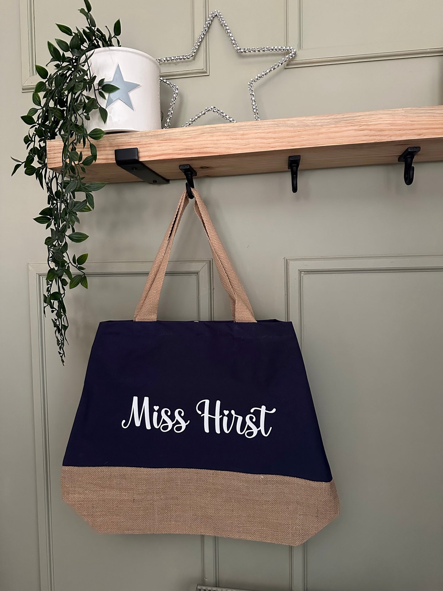 Personalised Large Tote Bag - Available in Navy, Green or Mustard - Perfect for you, a friend, teacher or wife