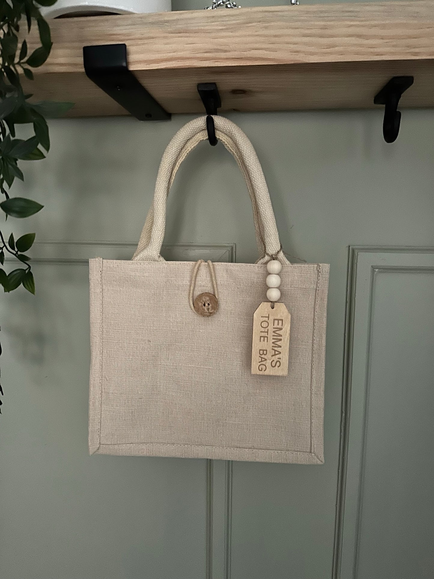 Mini Tote Bag with Personalised Tag - Natural - Perfect Gift Bag or Lunch Bag