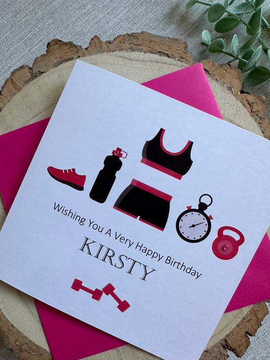 Personalised Birthday Card - Workout Gym - Any Relation - Mum, Auntie, Wife, Sister, Friend, PT