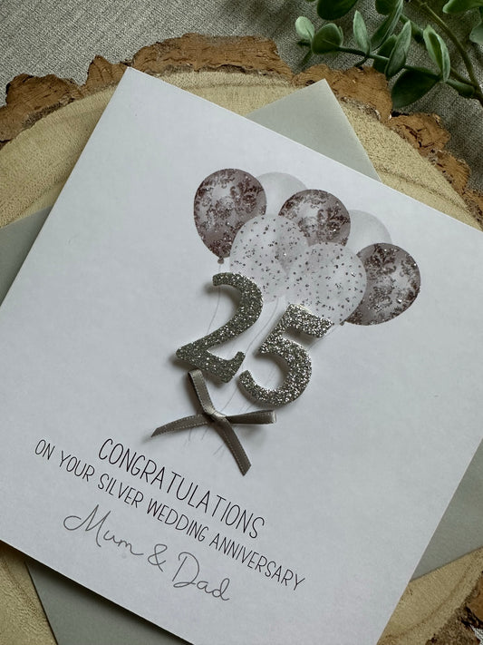 Personalised Anniversary Card - 25 Years - Silver Anniversary - Any Names