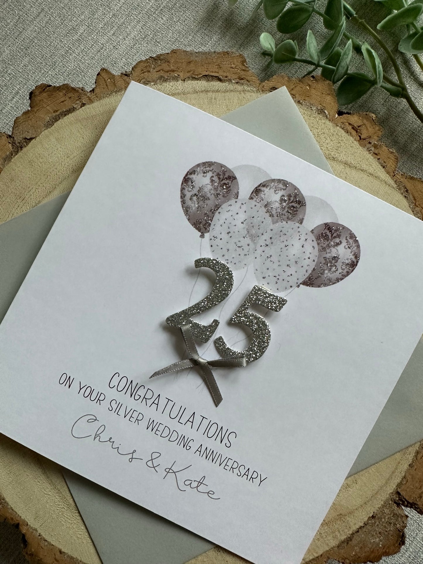 Personalised Anniversary Card - 25 Years - Silver Anniversary - Any Names