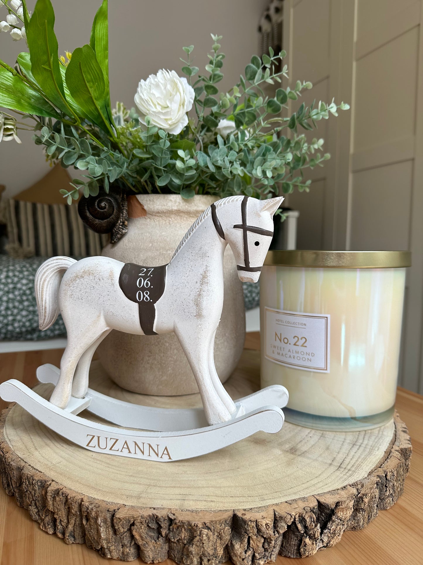 White Wooden Rocking Horse Decoration - Personalisation Available