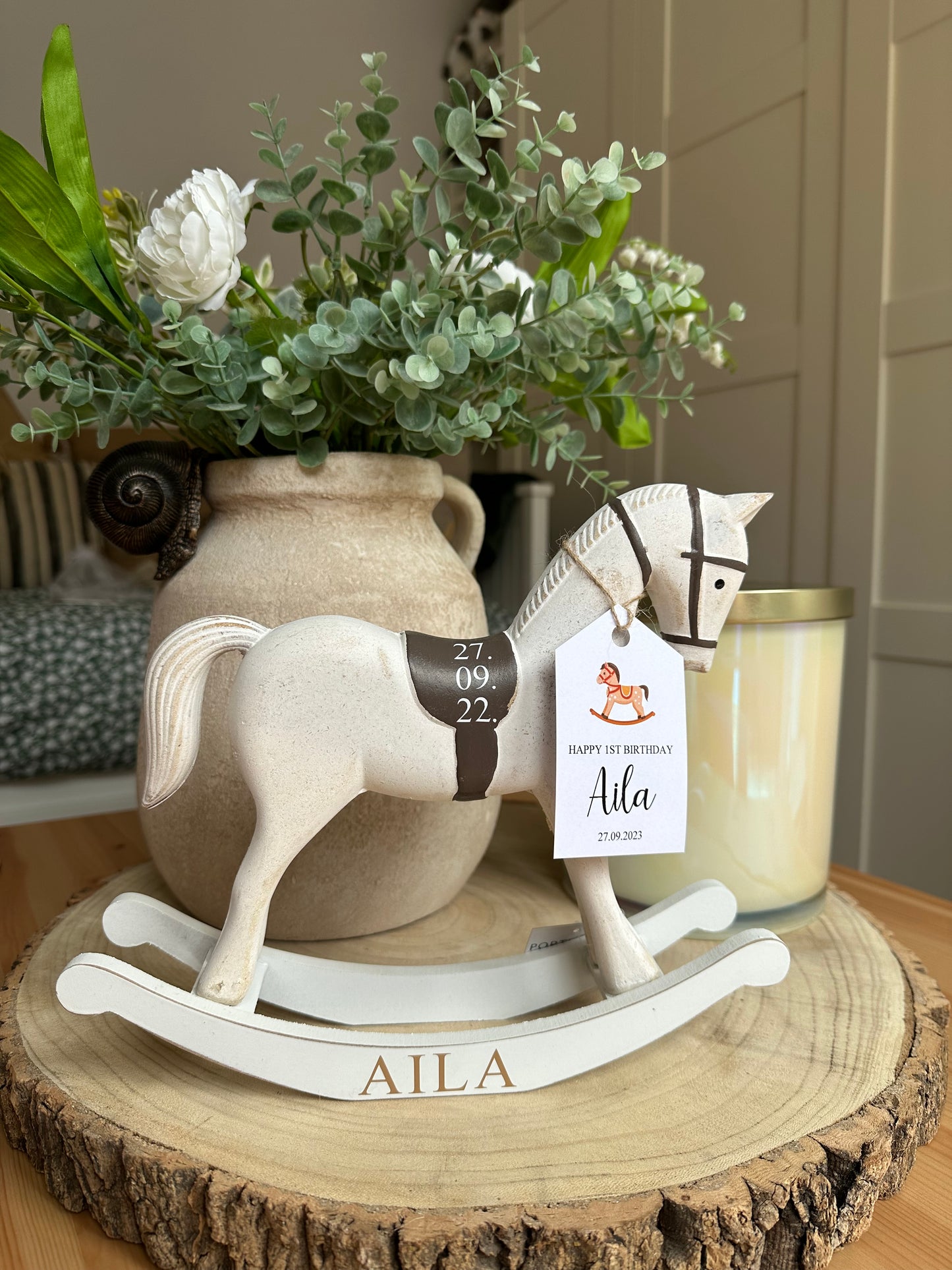 White Wooden Rocking Horse Decoration - Personalisation Available