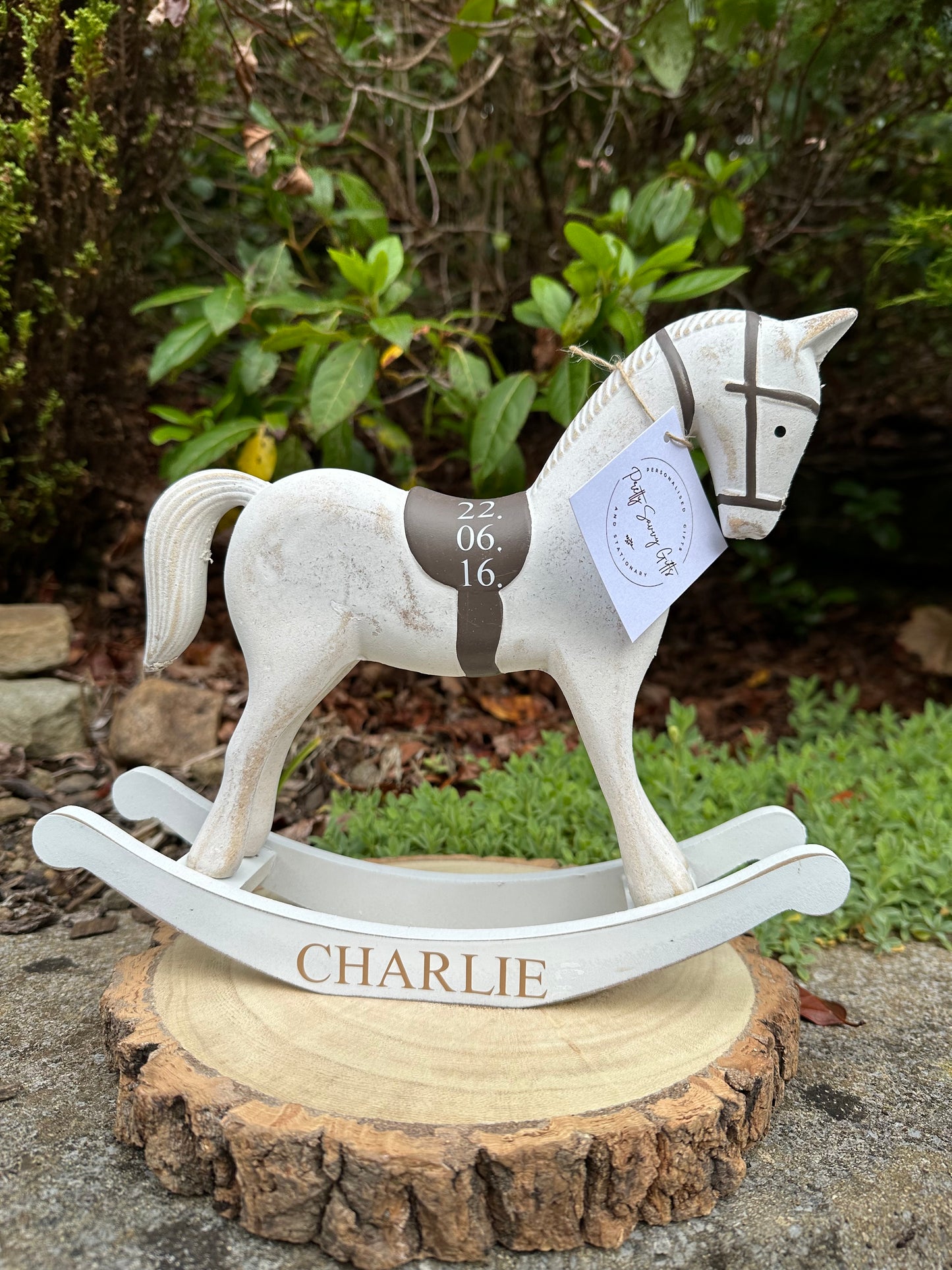 White Wooden Rocking Horse Decoration - Personalisation Available