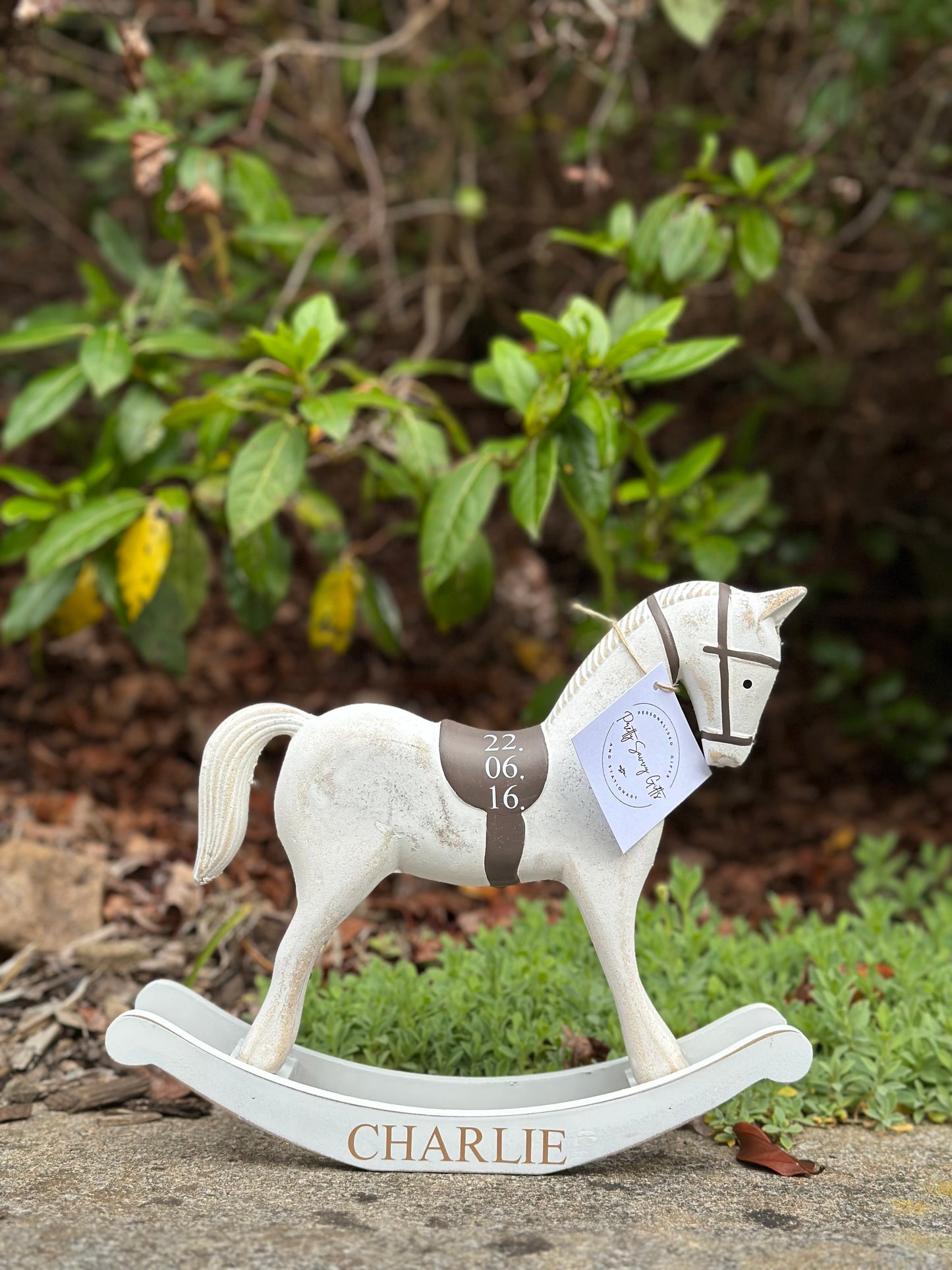 White Wooden Rocking Horse Decoration - Personalisation Available