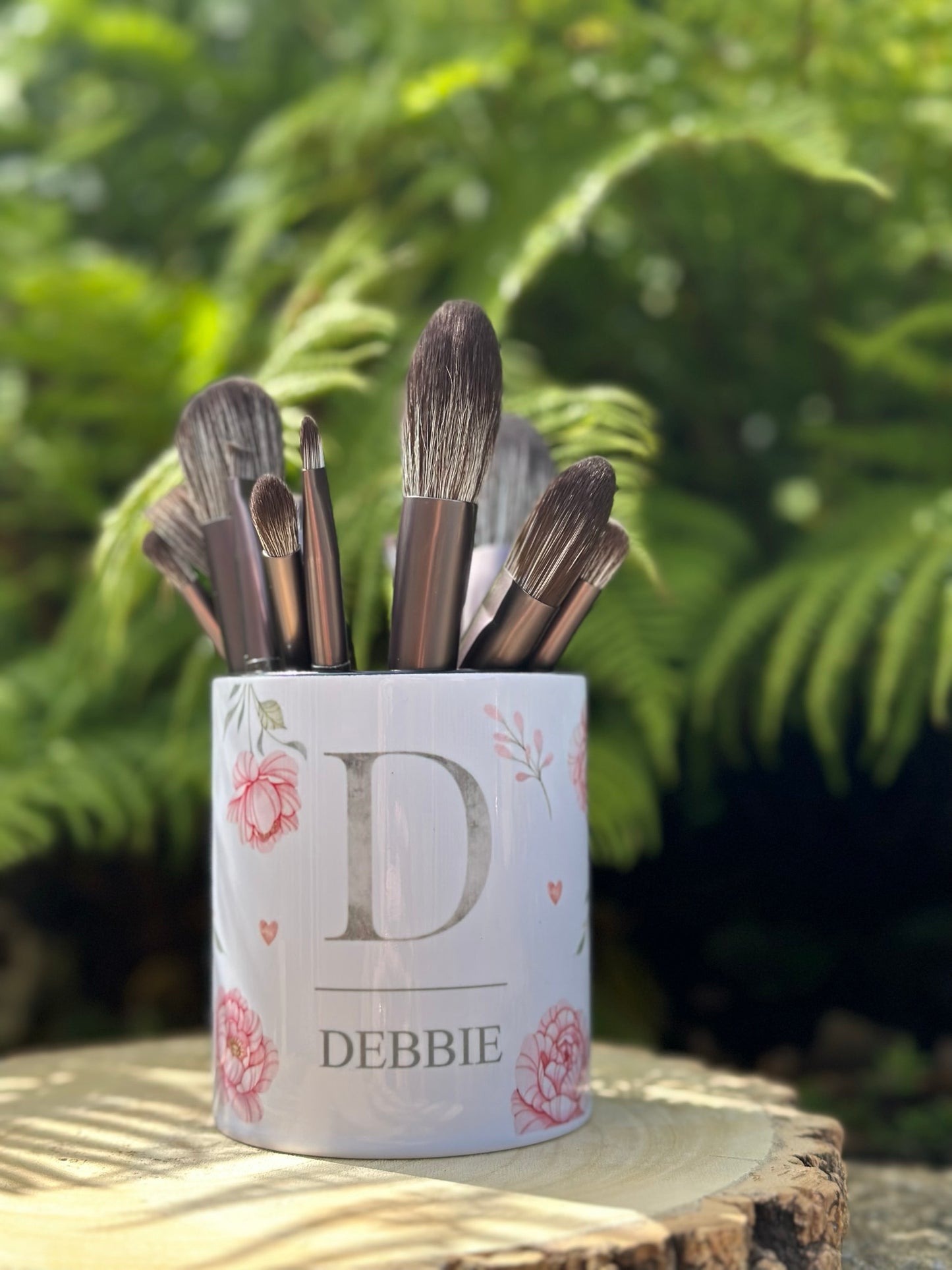 Personalised Ceramic Make Up Brush Holder ~ Roses ~ Pen Pot ~ Bridesmaid Gift ~ Any Name ~ Birthday Gift