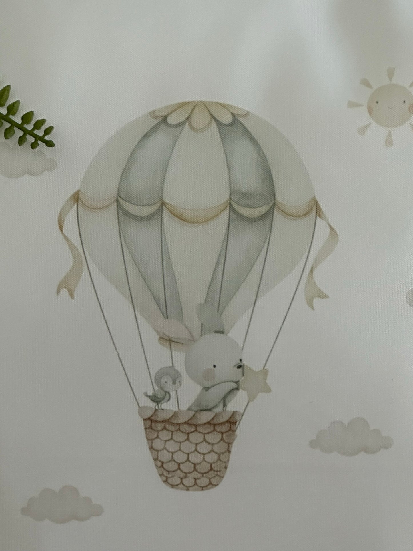 Personalised New Baby Keepsake Cushion featuring baby details - Hot Air Balloon Themed - Neutral Decor