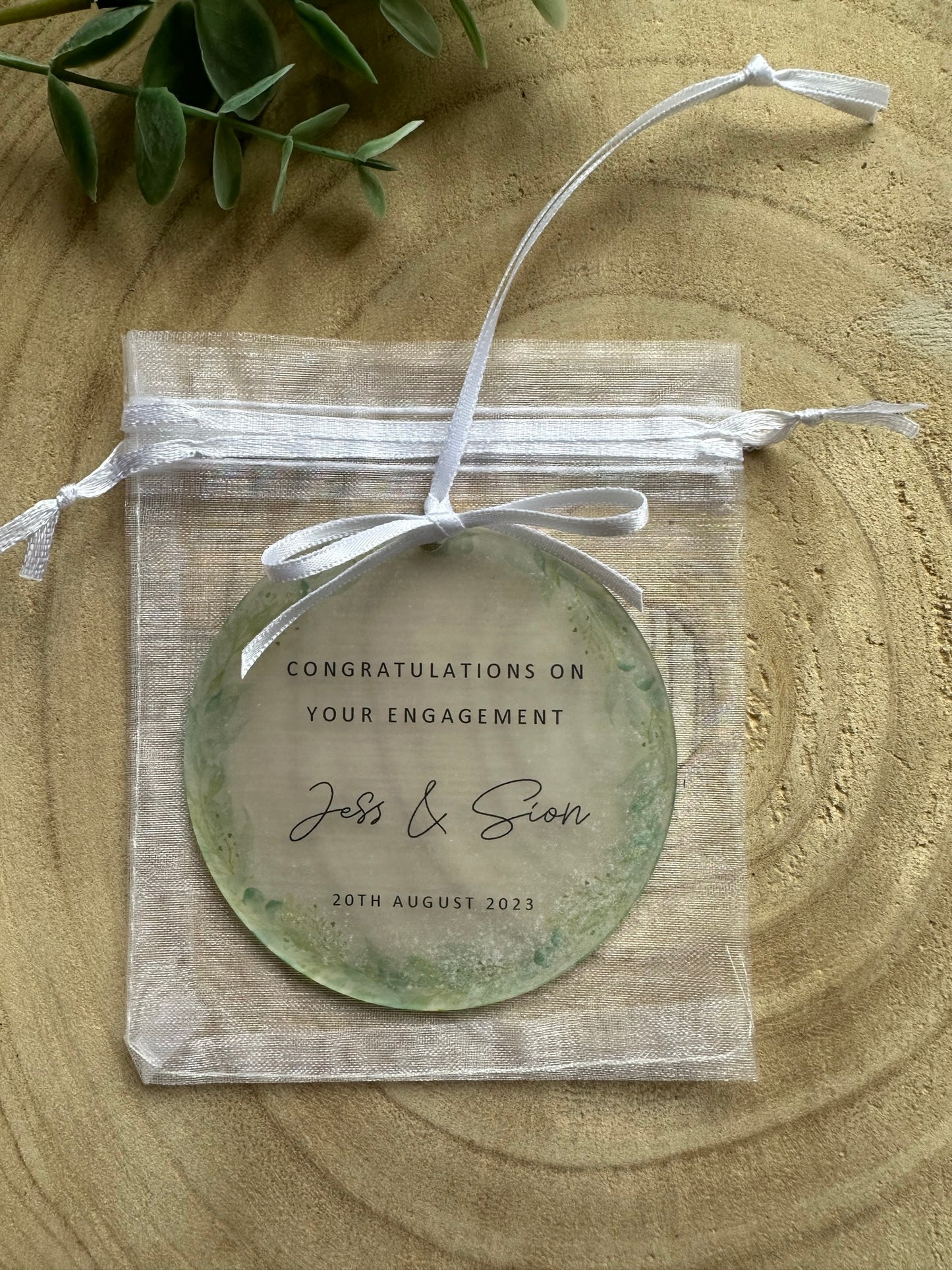 Personalised Engagement Keepsake Decoration - Engagement Gift, Couple Gift, Leaves, Matching Card available