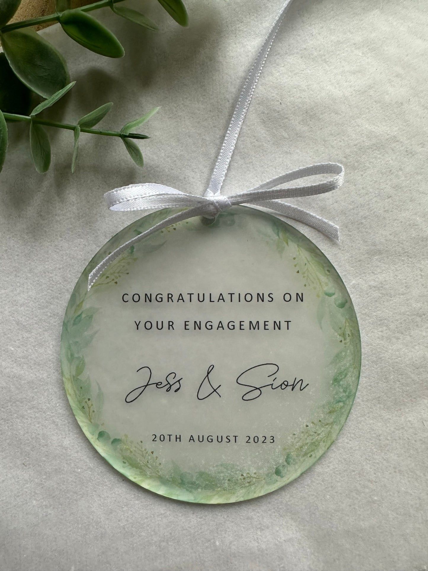 Personalised Engagement Keepsake Decoration - Engagement Gift, Couple Gift, Leaves, Matching Card available