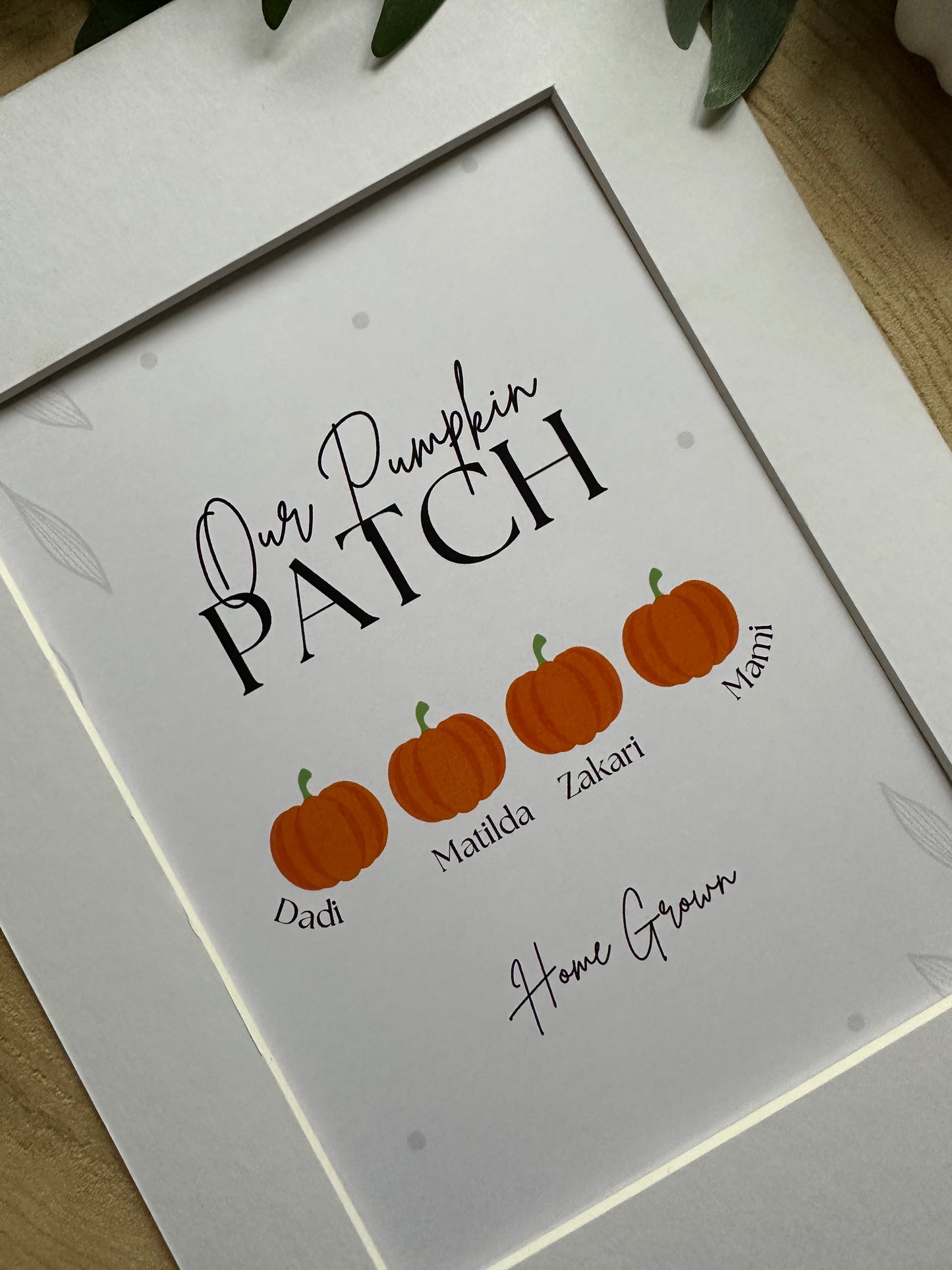 Personalised Pumpkin Patch Print and Mount - Halloween, Autumn, English or Welsh, Home Grown, Any Number of Pumpkins