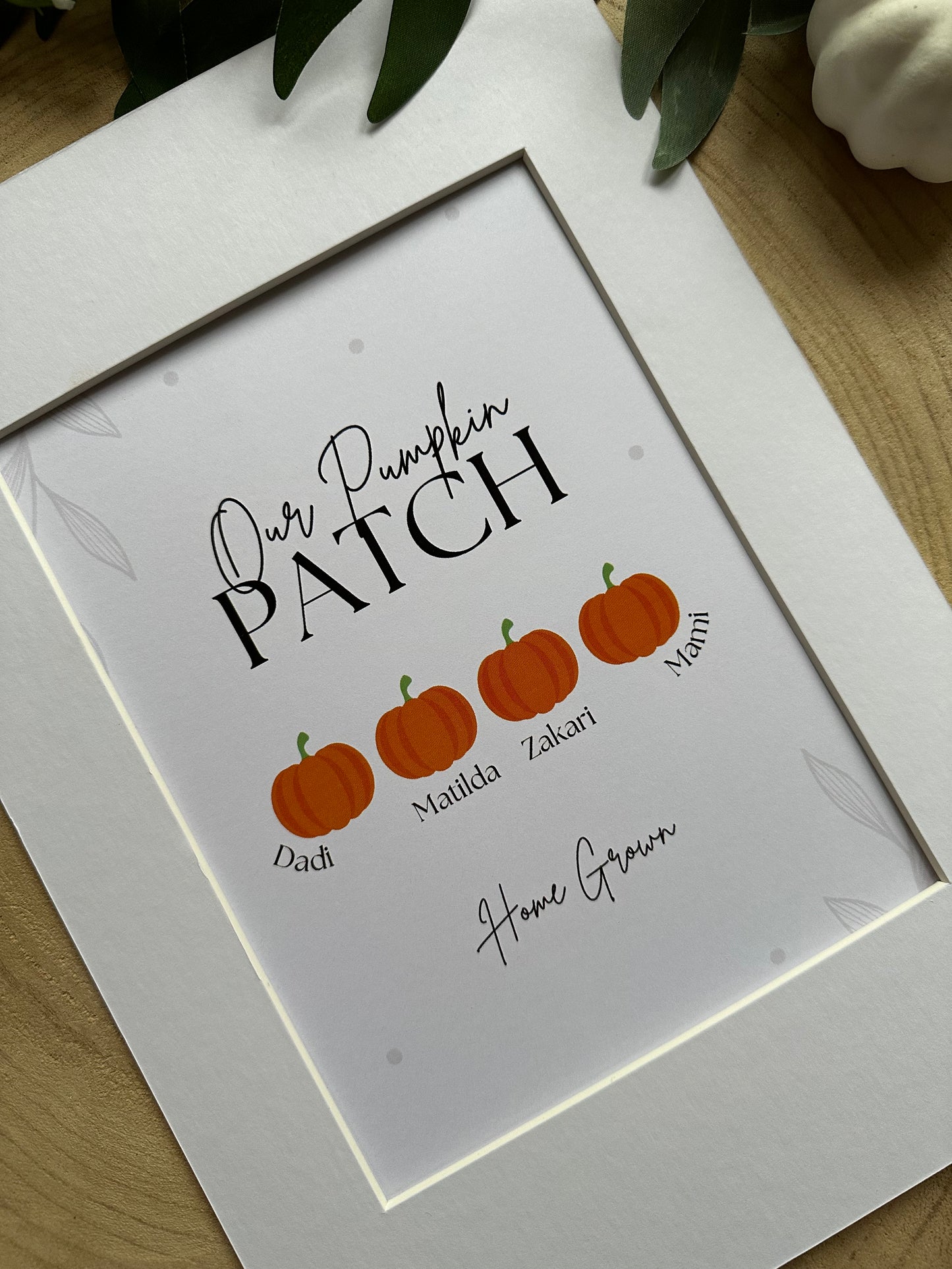 Personalised Pumpkin Patch Print and Mount - Halloween, Autumn, English or Welsh, Home Grown, Any Number of Pumpkins