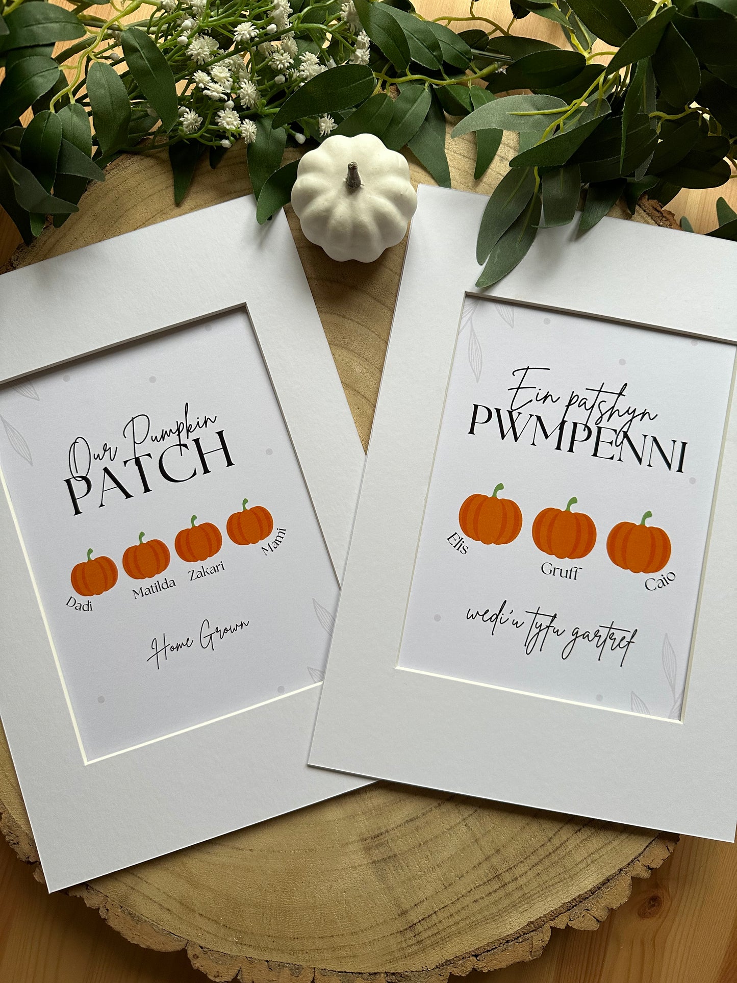 Personalised Pumpkin Patch Print and Mount - Halloween, Autumn, English or Welsh, Home Grown, Any Number of Pumpkins