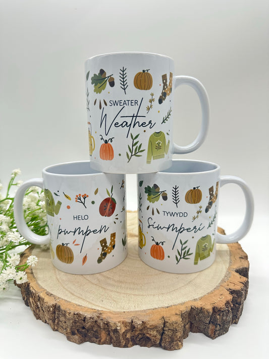 Sweater Weather/Hello Pumpkin Mug - Welsh or English