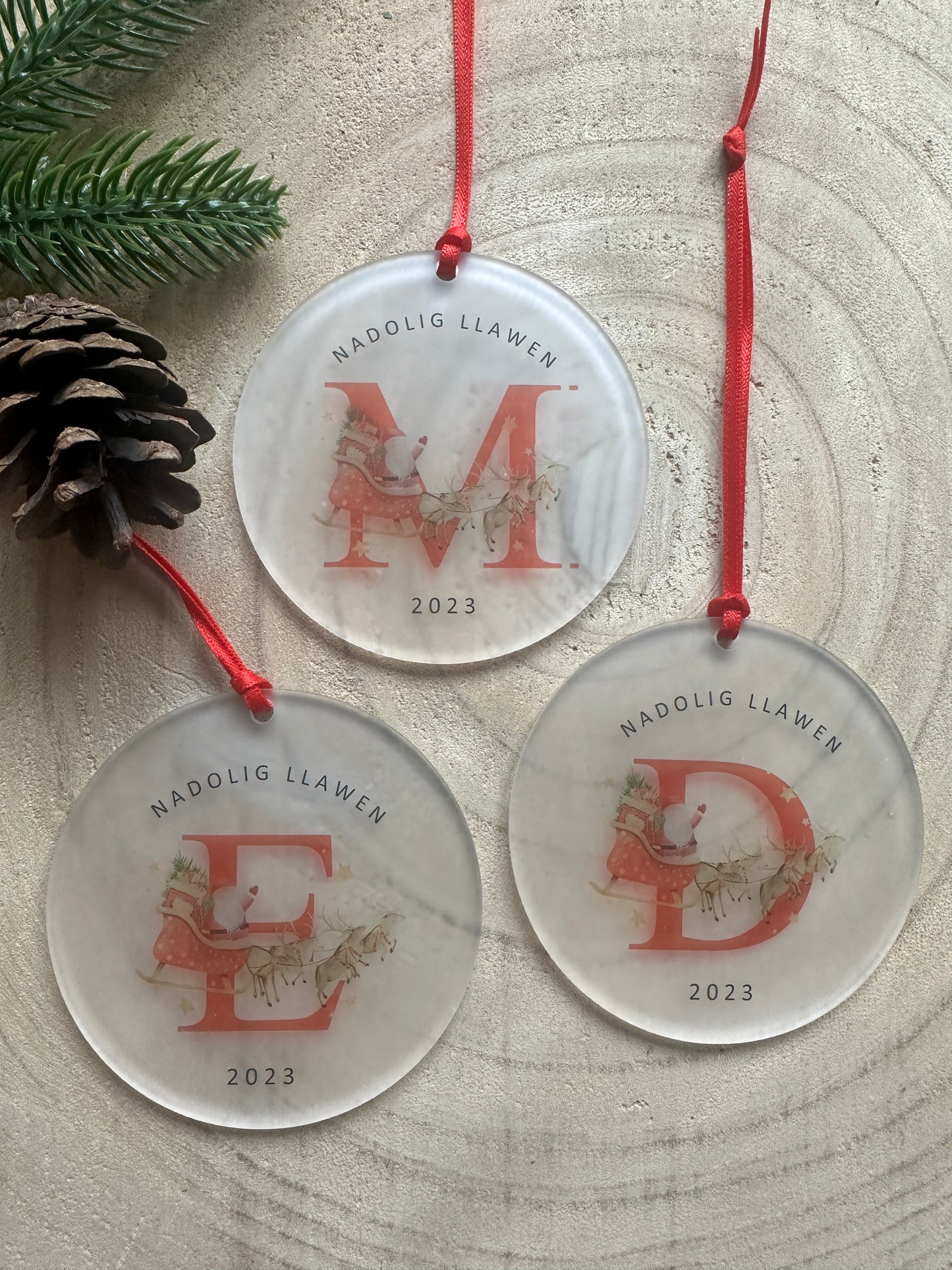 Personalised Santa and Letter Tree Decoration - English or Welsh - Any letter of the Alphabet - Bauble - Gift Wrapped