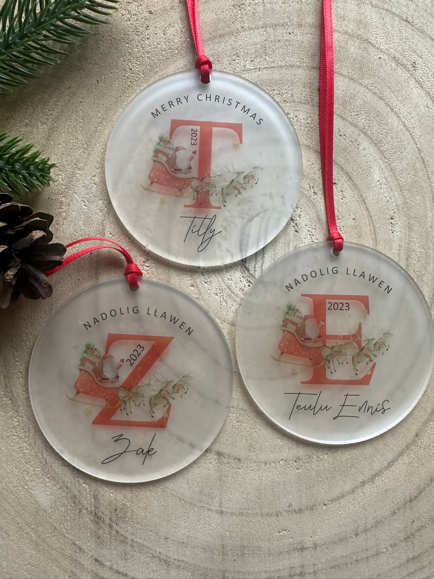 Personalised Santa and Letter Tree Decoration - English or Welsh - Any letter of the Alphabet - Bauble - Gift Wrapped