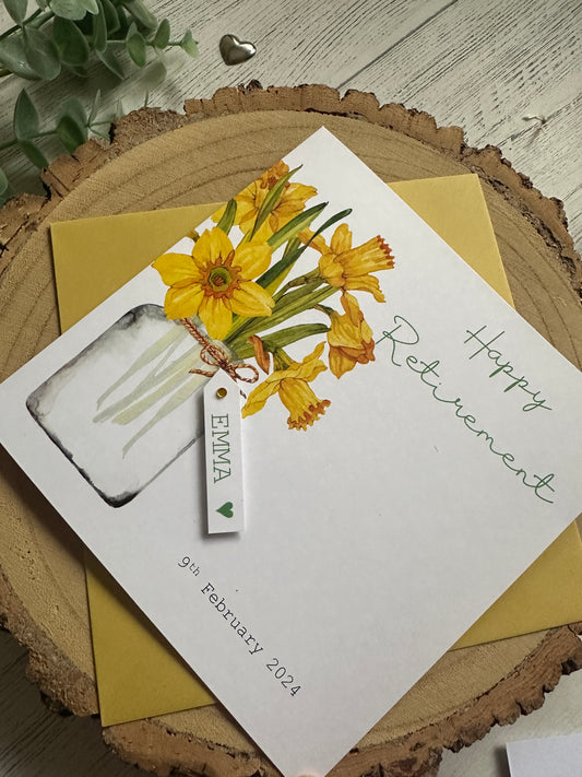 Personalised Retirement Ceramic Keepsake | Daffodils | English | Welsh | Boxed | Gift Bag | Matching Card | Colleague | Present | Ymddeoliad